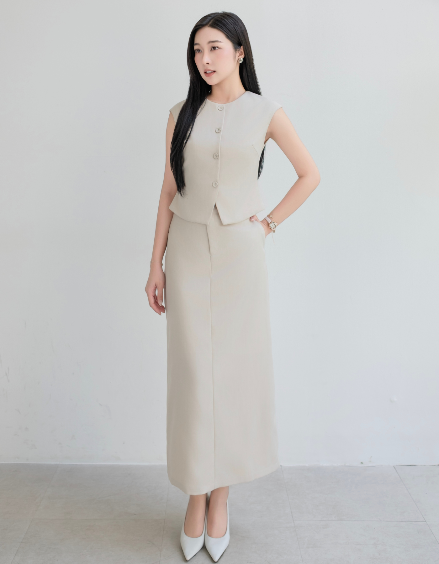 Chân váy dài suông hai lớp lưng quần tây Sower thời trang công sở Miro straight fit skirt - CV01