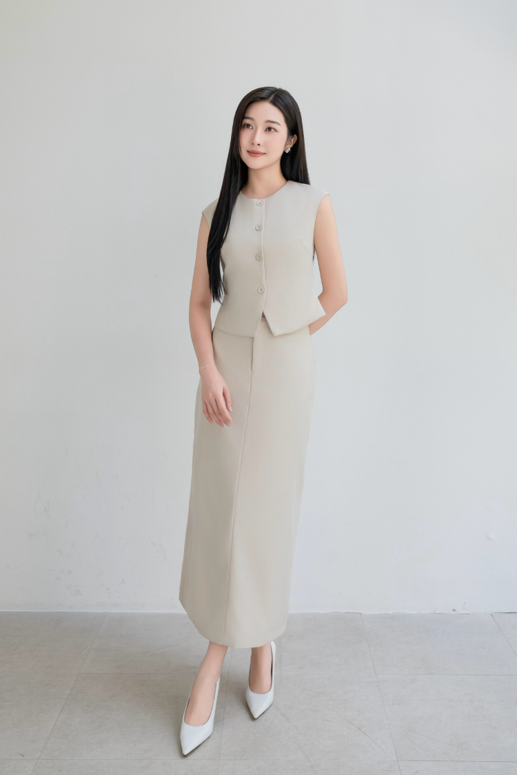 Alternative view of Chân váy dài suông hai lớp lưng quần tây Sower thời trang công sở Miro straight fit skirt - CV01