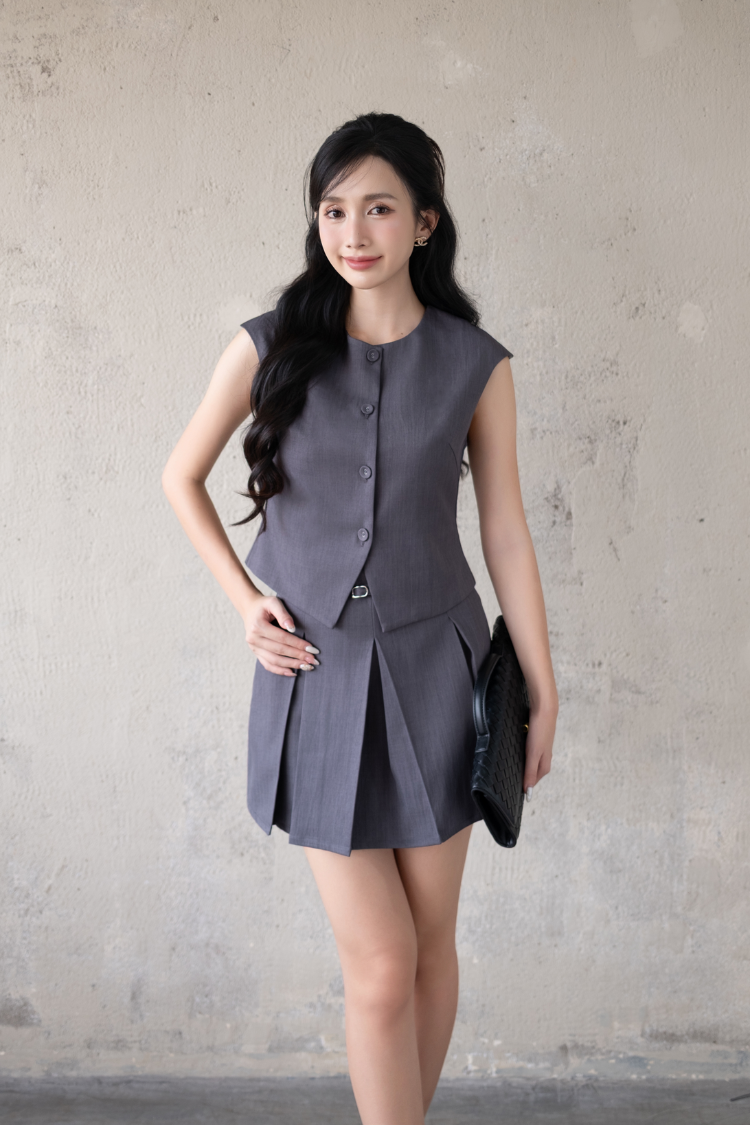 Chân váy ngắn xếp ly lót quần kèm belt vải Sower công sở trẻ trung Suno pleated A-line skirt - CV02