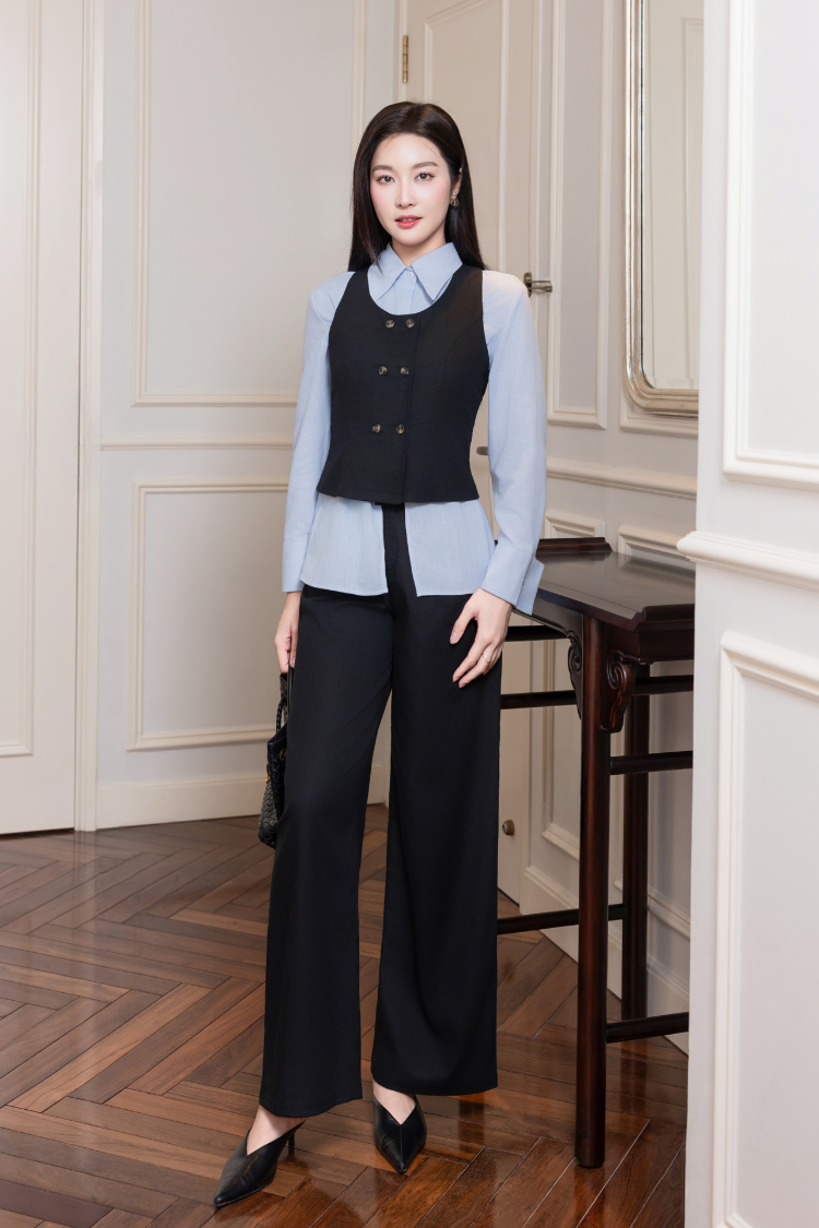 Alternative view of Quần ống rộng nữ linen cạp cao suông dài đứng form Sower phong cách Hàn Quốc- Q02