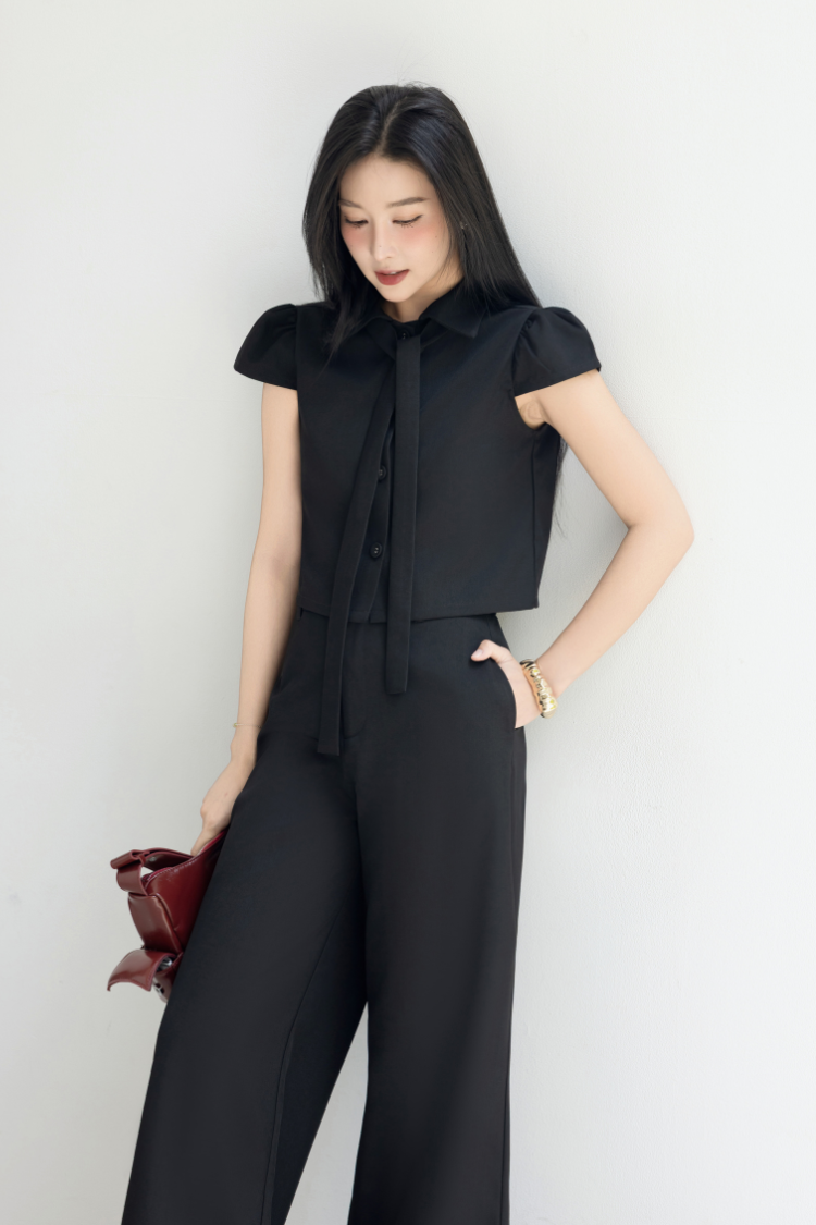 Áo sơ mi croptop nữ tay con nhún form rộng Sower phong cách Hàn Quốc Luci regular fit shirt -A02