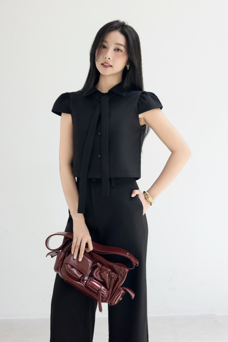 Alternative view of Áo sơ mi croptop nữ tay con nhún form rộng Sower phong cách Hàn Quốc Luci regular fit shirt -A02