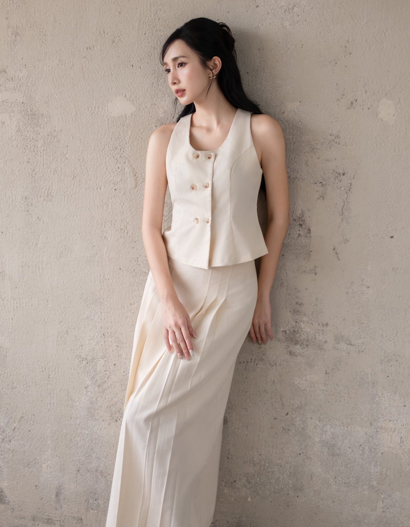 Alternative view of Chân váy dài xếp ly lưng cao dáng chữ A linen hai lớp Sower - CV03