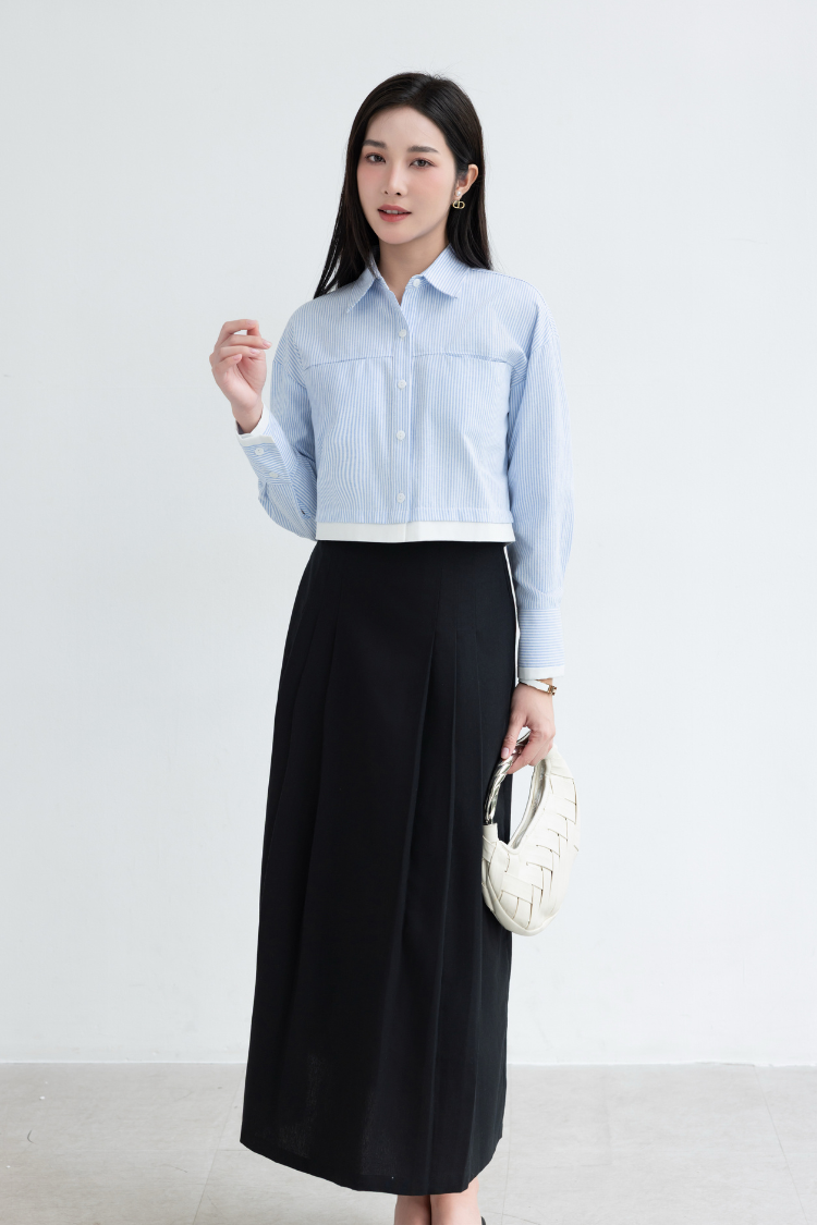 Alternative view of Áo sơ mi nữ tay dài kẻ sọc form rộng Sower phong cách Hàn Quốc – A01