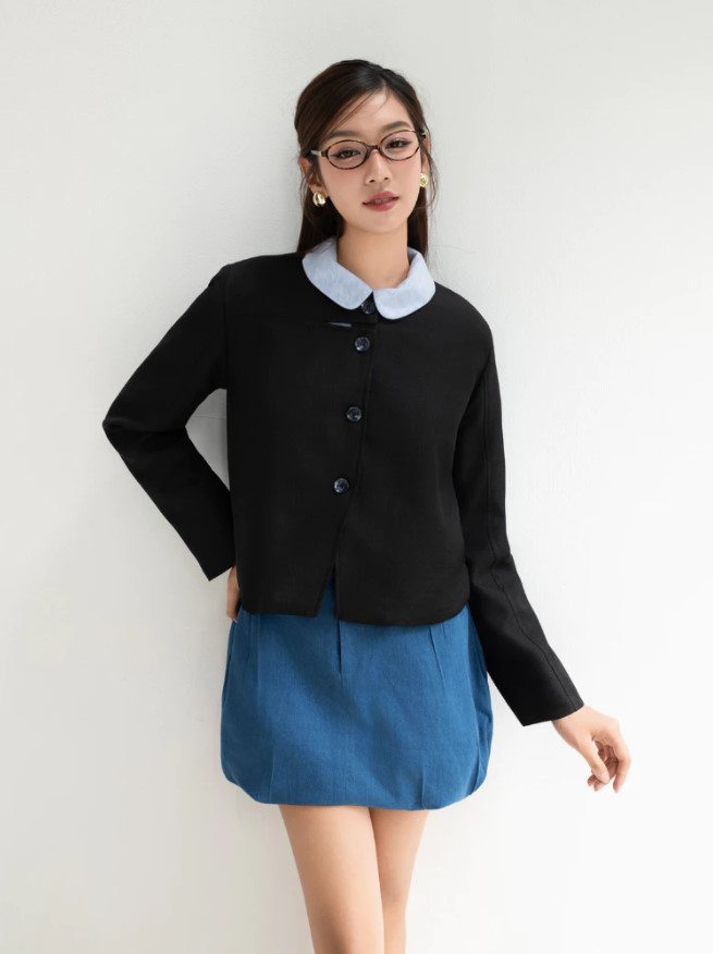 Alternative view of Chân váy bí denim ngắn Sower lót quần bảo hộ cạp cao dáng phồng mini – CV04